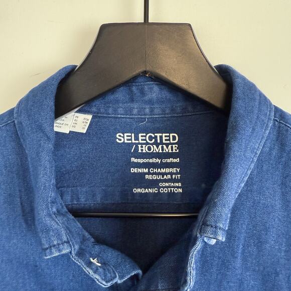 Selected Homme Mens Denim Chambrey Regular Fit Shirt Button Down Blue - 15 S - Picture 3 of 8